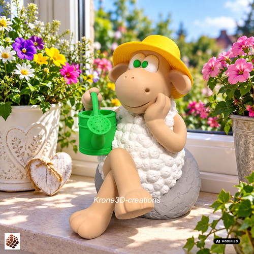 Garten schaf mit gießkanne - garten,