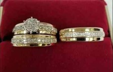 His & Hers Hochzeit Trio Ring Set 2 Karat Lab Created Diamant 14K Gelbgold vergoldet