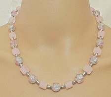 Halskette Kette Würfel matt rosa pastell Glas Perlen crash zweiton rosa 359f