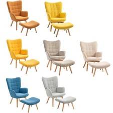 Getuftetem Ohrensessel mit Hocker, Relaxsessel, Polstersessel in Cord-Optik