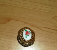  Vintage Brosche Porzellan Oval Rosen Motiv 3,5 cm x 2,5 cm