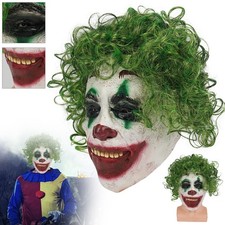 Halloween Clown Maske Latex Cosplay Joker Maske Horror Vollkopfmaske mit Perücke