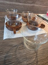 Vintage Jenaer Glas Teegläser Set mit Holzhaltern,1970er DDR Design,Schott&Gen.