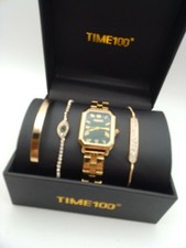 TIME100 Quartz Damenuhr Set Elegant Kette und Reif Dress Watch Verstärkt