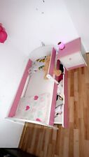 kinder bett 70 x 140  und Nachttisch Rosa und Weiß mit Schubladen für Stauraum