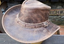XL  XXL braun brauner Leder Hut old Grey Men used look Australien