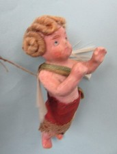Alter Christbaumschmuck - Schwebeengel, Masse mit Wachsüberzug + Perücke um 1900