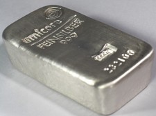 Silberbarren 1 kg Umicore .999 Feinsilber in alter Sargform mit Seriennummer