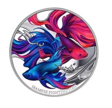Silbermünze 2024 Siamesischer Kampffisch 1 oz PP in Coloriert Niue
