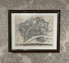 Kunstdruck alter Stadtkarte von Frankfurt am Main aus 1832 im Holzrahmen 27x33cm