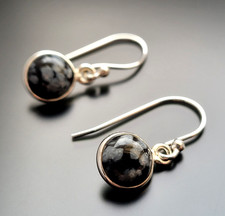 925 Sterling Silber Ohrringe Schneeflocken Obsidian Edelstein Echtschmuck