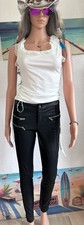 Outfit # Gr. 34 # Leder Skinny Zipper Jeans & Top Spitze gerafft # Stretch 