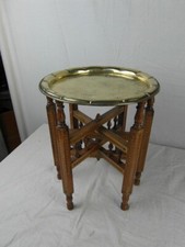 Tablett Serviertisch Antik Messing Verziert Klappgestell Holz Rar Vintage 27b1