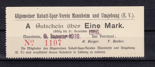Mannheim sparverein 1 mark - -,
