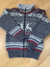 Natural Style grau Fair Isle isländisch nordisch Wolle Reißverschluss Strickjacke Gr. 110