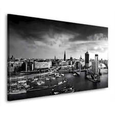 Hamburg Skyline Hafen schwarz weiss Leinwandbild Wandbild  Kunstdruck XL