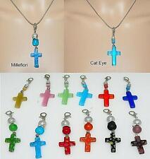 Anhänger Lampwork Millefiori Cat Eye Kreuz Auswahl Farbe Schlaufe Karabiner 319d