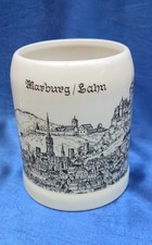 Bierkrug  , Porzellan  , alte Ansicht von Marburg an der Lahn , schwarz-weiß 