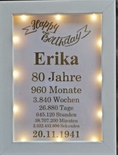 Geschenk GEBURTSTAG 20 30 40 50 60 70 80 90 LED Bilderrahmen personalisiert