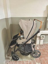 Jedo Duo Geschwisterwagen Farbe D51 Beige mit Karamell Schiebegriff Kinderwagen