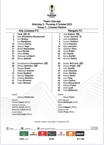 Aris limassol gegen rangers - aris,