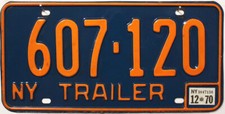 NY New York Nummernschild USA Kennzeichen 1970 US Trailer License Plate 607120