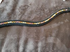 Stirnriemen Trense Zaumzeug Pferd Leder Strass Glitzer WB VB Pony orange gelb