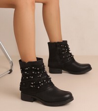 Damen Stiefeletten Nieten Biker Boots Schwarz Gr. 41 NEU