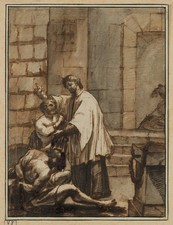 St. Vincent de Paul im Kerker, um 1740, Tusche Barock Unbekannt (18.Jhd)