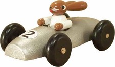 Hasenrennauto Osterdeko silber 3cm NEU  Tischdeko Erzgebirge Osterhase Rennwagen