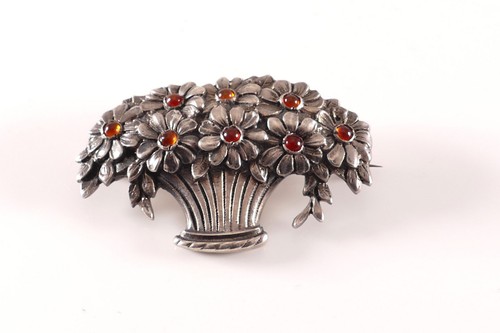 Brosche silber 835 - brosche, blumenkorb