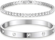 Damen-Armband 925er-Silber Diamanten Tennis verstellbar vergoldet Weißgold