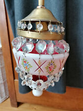 Antike Hängelampe Böhmen rosa Glas mit  weißer Überfang geschliffen EINMALIG