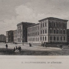 Polytechnikum München Historische Ansicht J. Riegel Original Stahlstich um 1850
