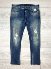 Just Cavalli Italy Blau Denim Patchwork Slim Fit Jeans Hose Größe 33 Herren