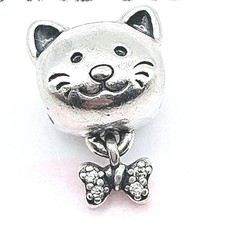 Pandora Charm "Glückliche Katze mit Schleife" 792255 Haustier Silber Original 