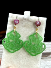 Feine Ohrringe Turmalin Jade Schnitzerei 925 Silber