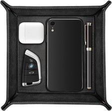 Taschenleerer Tablett Organizer, Ablage Aufbewahrungsbox, Kunstleder Schwarz