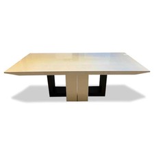 Turri Esstisch Ouverture MDF Creme Hochglanz mit Edelstahl-Applikationen