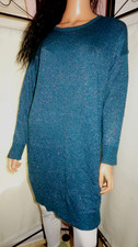 ESMARA  Glitzer Strick Long Pullover dunkel-Grün Langarm Gr 44/46