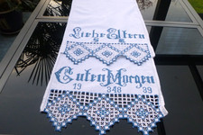 Vintage Wandbehang Überwurf Stickerei Handarbeit weiß Baumwolle/Leinen