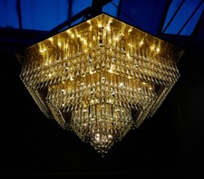 Unique XXXL CHANDELIER Lüster gold Brass Hexagon with 800 Glass Drops 220cm !