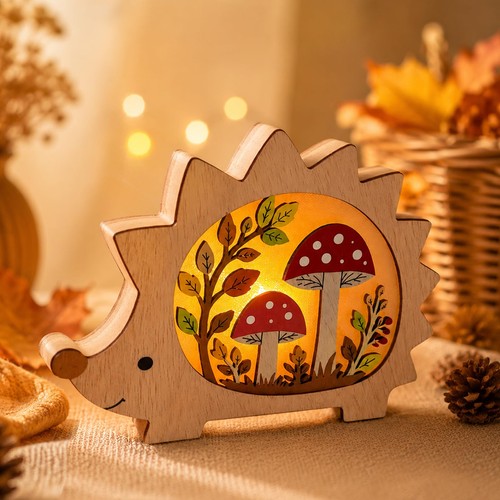 Led holz igel lampe - lampe, herbst