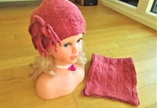 GREVI Strickmütze 47 cm & Strickschal 120 cm Schurwolle Baby-Kamelhaar Mädchen