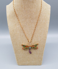 Vintage Halskette Kette Collier mit Anhänger Libelle Strass