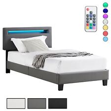 Polsterbett 90x200 cm Einzel Jugend Bett mit Kunstleder & LED Beleuchtung