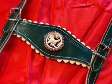 Trachten- Leder- HOSENTRÄGER in dkl-grün für Lederhose. 75 cm lang, 20 cm breit