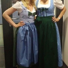 Lodenfrey Dirndl Gr. XS mit Schürze (markenlos) Hirsch Hellblau Karo Grün 