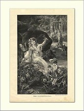 WALDIDYLL ELFEN REH SCHMETTERLING TEICH HOLZSTICH L1371