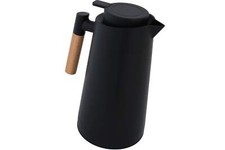 DOBMAN Thermokanne schwarz mit Holzgriff 1 Liter Isolierkanne Kanne Kaffee Tee